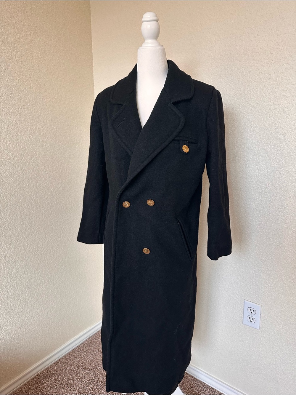 Noble Fashions Men's Black Long Wool Overcoat Trench